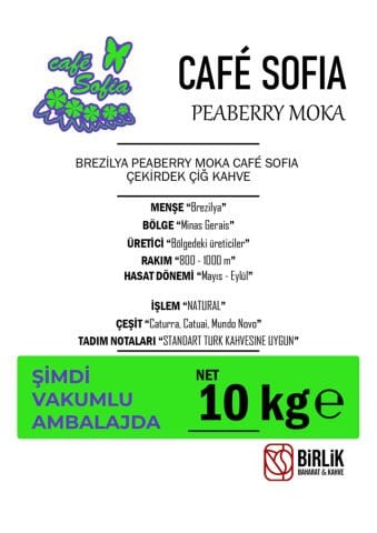 BREZİLYA MOKA PEABERRY ÇİĞ KAHVE - VAKUM 10 KG