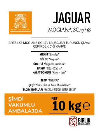 BREZİLYA MOGIANA TURUNCU ÇUVAL ÇİĞ KAHVE - VAKUM 10 KG