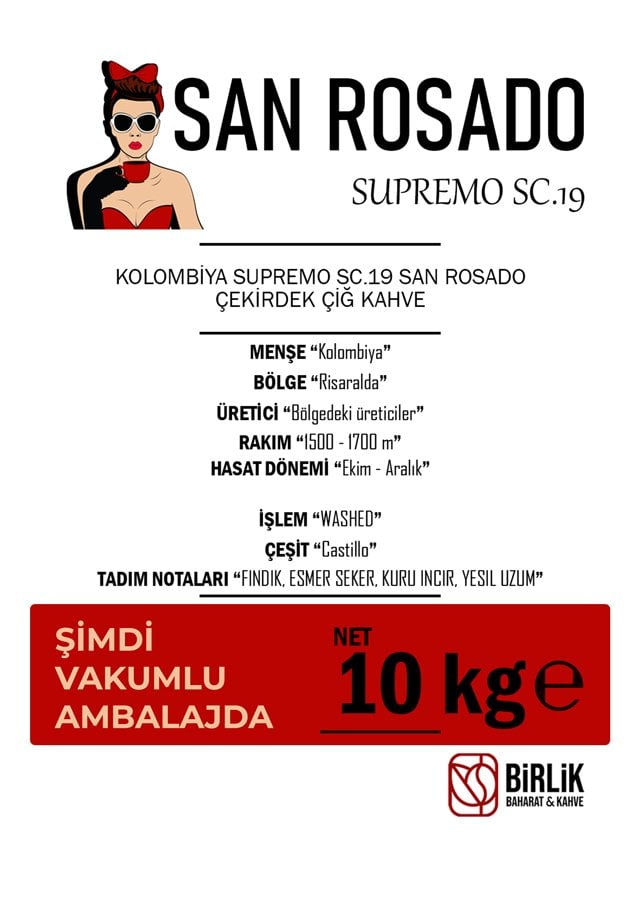 KOLOMBİYA SAN ROSADO 19 SC ÇİĞ KAHVE - VAKUM 10 KG