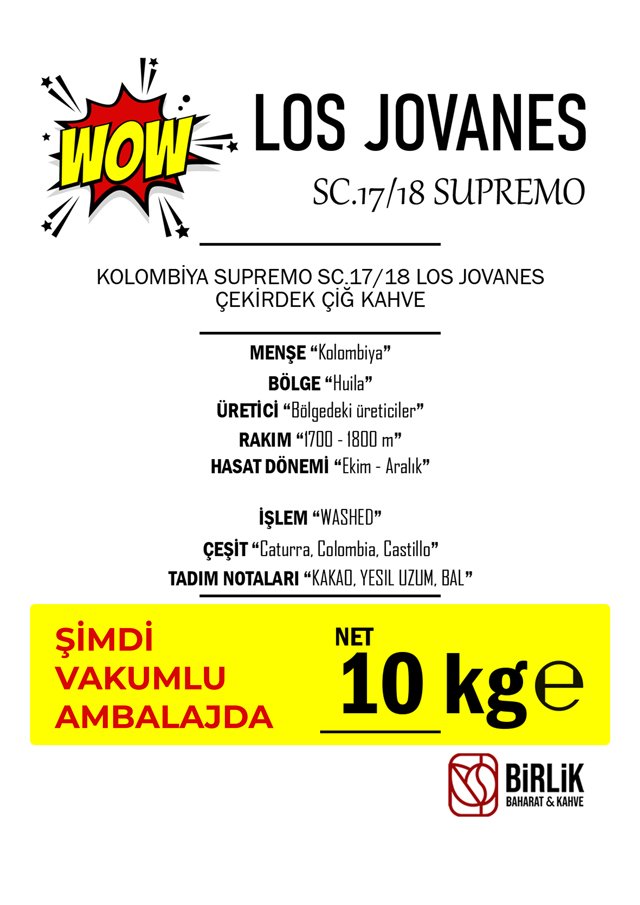 KOLOMBİYA LOS JOCANES 17/18 SC ÇİĞ KAHVE - VAKUM 10 KG