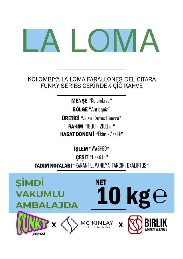 KOLOMBİYA JUAN GUERRA LA LOMA WASHED ÇİĞ KAHVE - VAKUM 10 KG