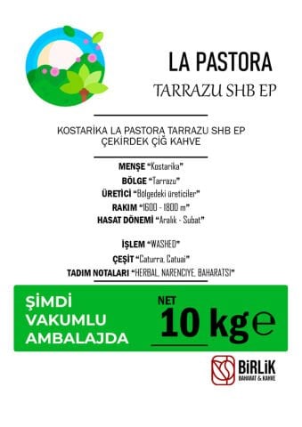 KOSTA RİKA LA PASTORA TARRAZU SHB EP ÇİĞ KAHVE - VAKUM 10 KG