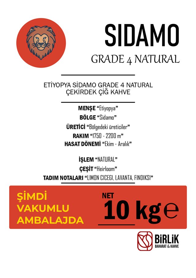 ETİYOPYA SIDAMO G4 NATURAL ÇİĞ KAHVE - VAKUM 10 KG
