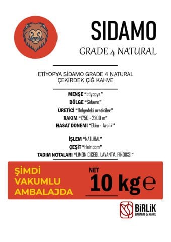 ETİYOPYA SIDAMO G4 NATURAL ÇİĞ KAHVE - VAKUM 10 KG