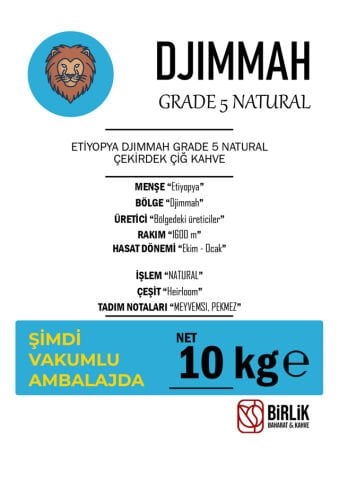 ETİYOPYA DJIMMAH G5 NATURAL ÇİĞ KAHVE - VAKUM 10 KG