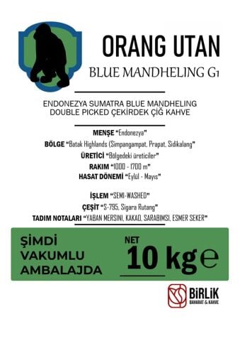 ENDONEZYA SUMATRA MANDHELING G1 ÇİĞ KAHVE - VAKUM 10 KG