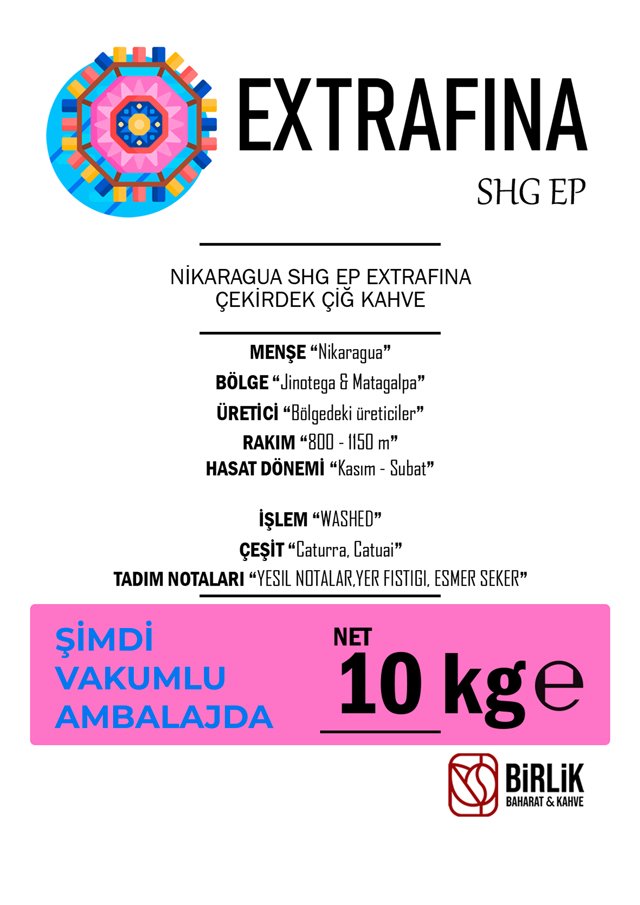 NİKARAGUA EXTRAFINA SHG EP ÇİĞ KAHVE - VAKUM 10 KG