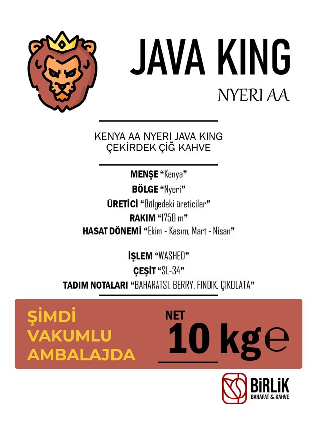 KENYA NYERI AA JAVA KING ÇİĞ KAHVE - VAKUM 10 KG