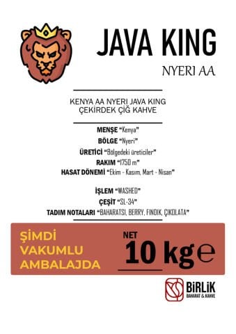 KENYA NYERI AA JAVA KING ÇİĞ KAHVE - VAKUM 10 KG