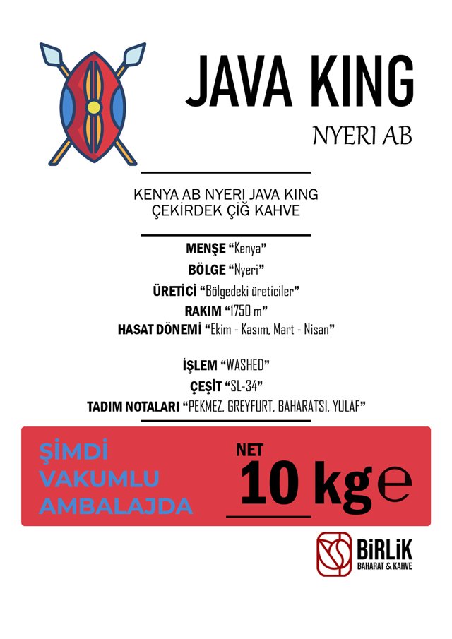 KENYA NYERI AB JAVA KING ÇİĞ KAHVE - VAKUM 10 KG