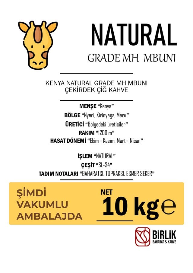 KENYA MBUNI NATURAL ÇİĞ KAHVE - VAKUM 10 KG