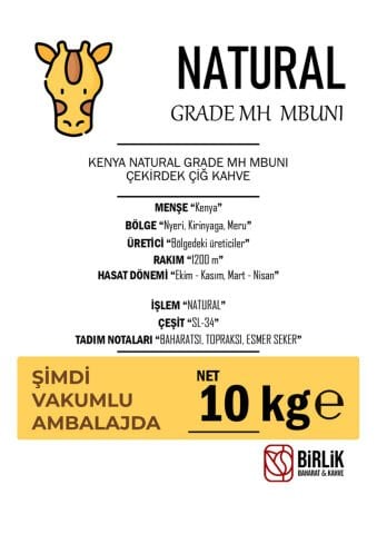 KENYA MBUNI NATURAL ÇİĞ KAHVE - VAKUM 10 KG